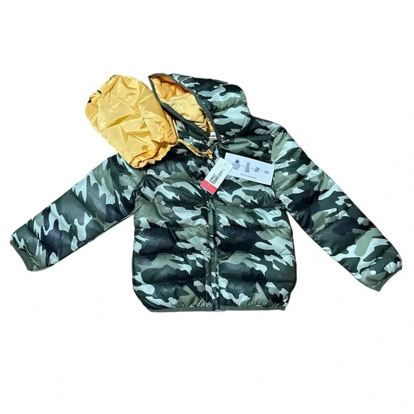 Camouflage Puffer Jacket with Yellow Bag - Picture 1 of 5